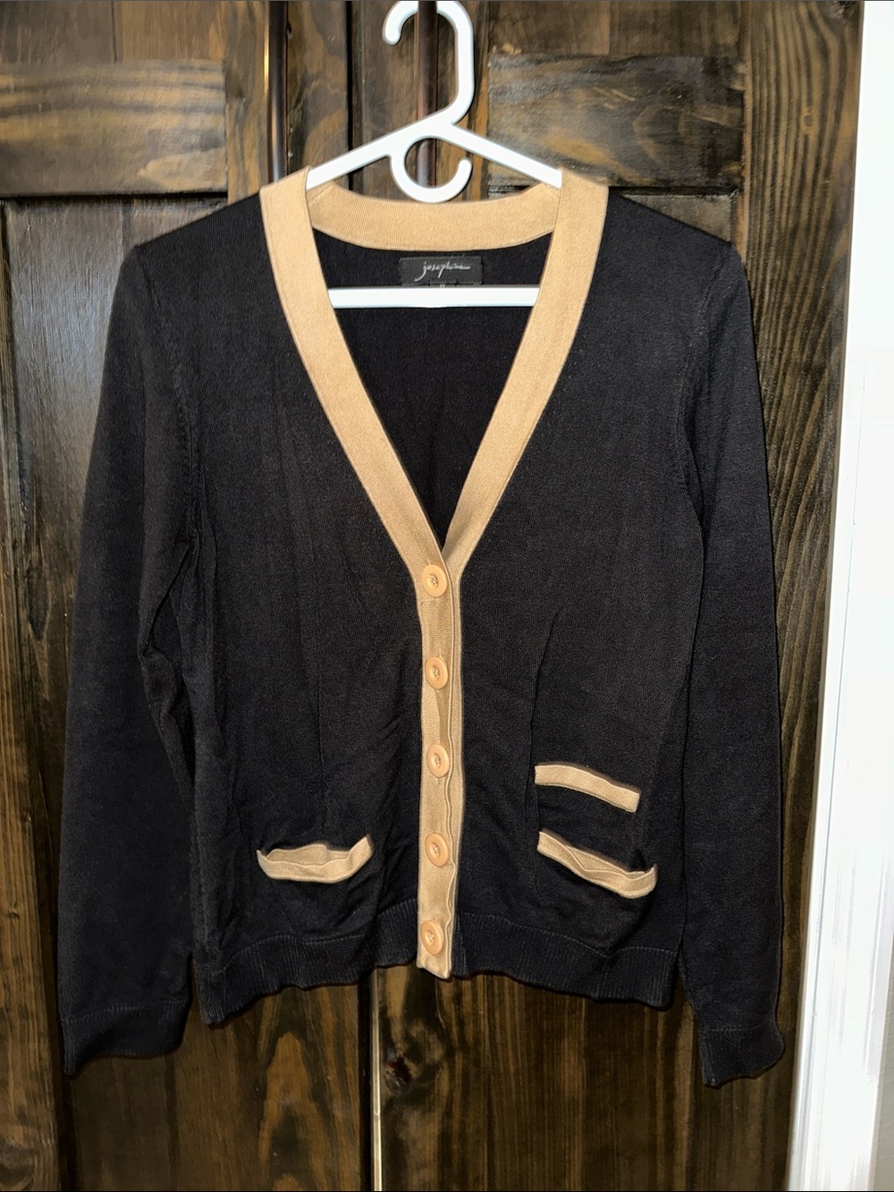 Black Cardigan with Tan Accents size Medium